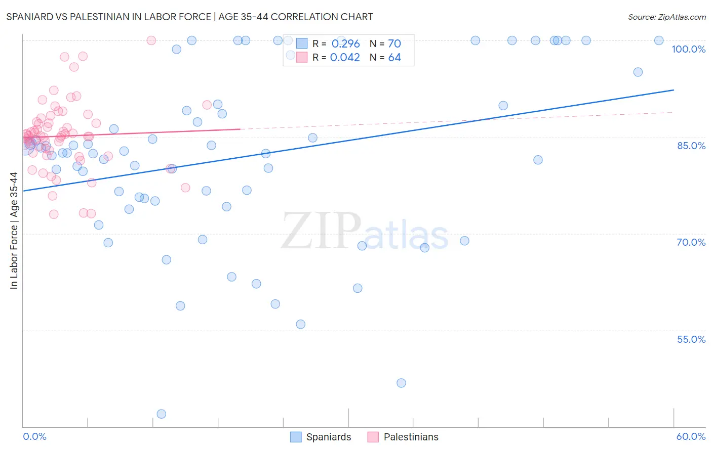 Spaniard vs Palestinian In Labor Force | Age 35-44
