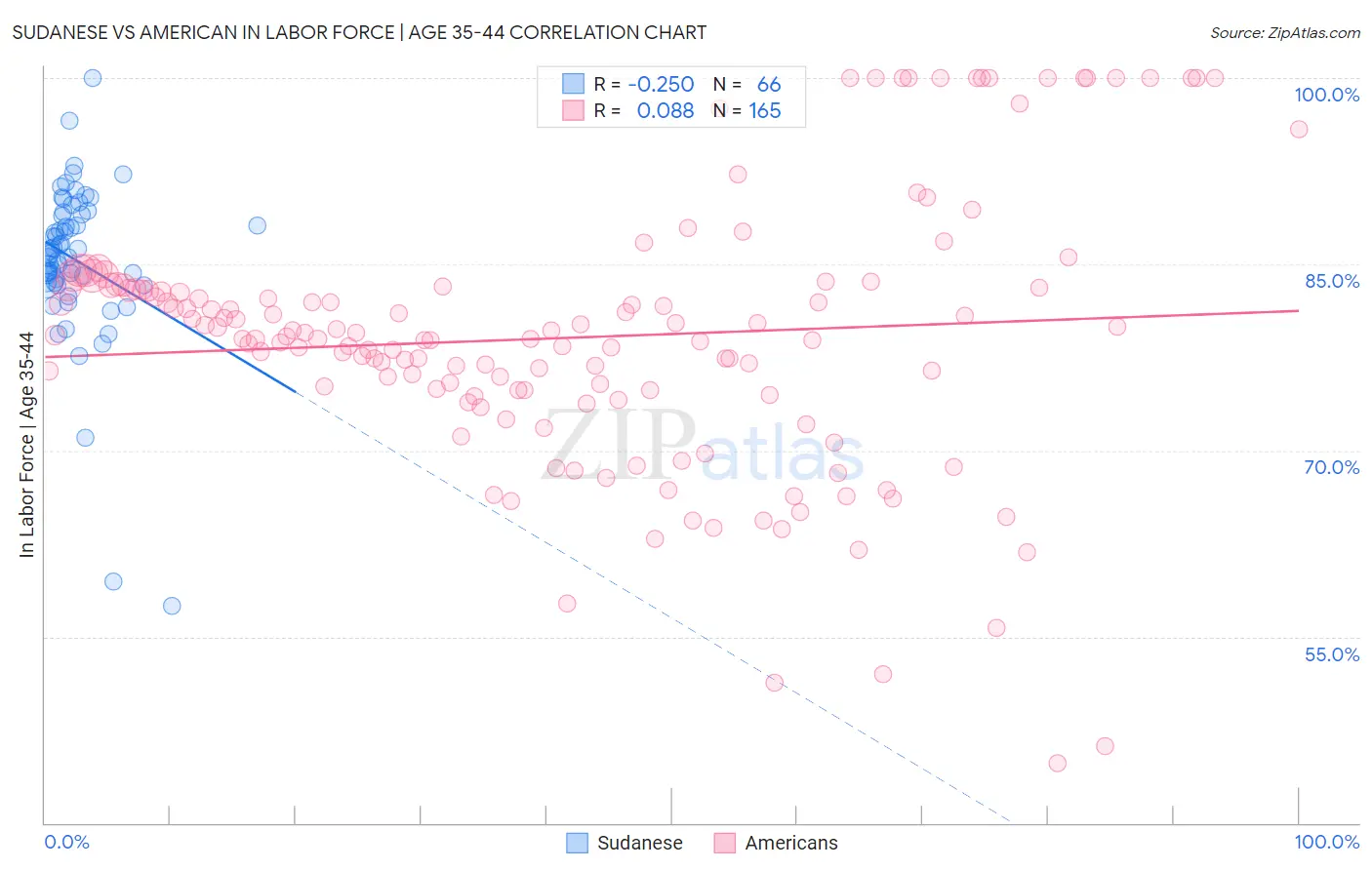 Sudanese vs American In Labor Force | Age 35-44