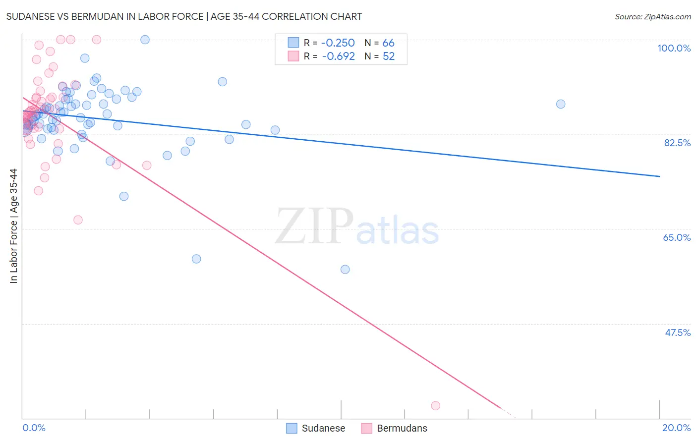 Sudanese vs Bermudan In Labor Force | Age 35-44