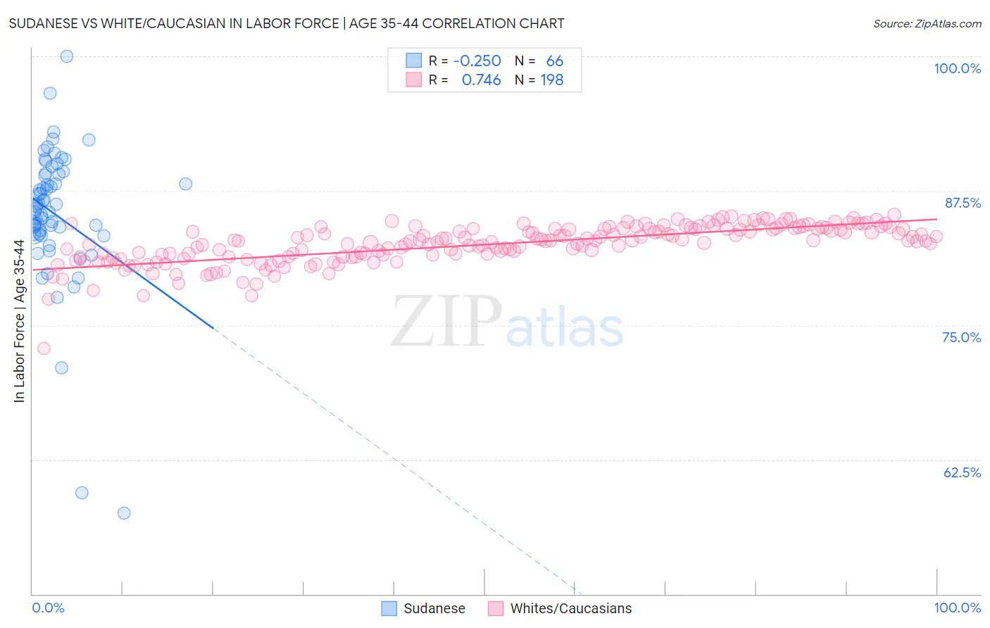 Sudanese vs White/Caucasian In Labor Force | Age 35-44