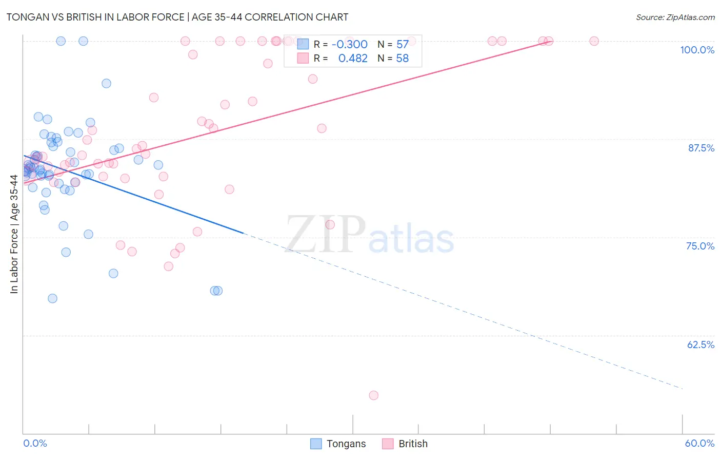 Tongan vs British In Labor Force | Age 35-44