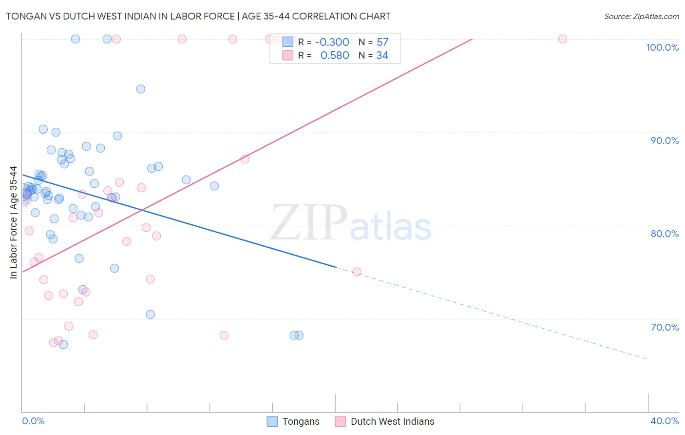 Tongan vs Dutch West Indian In Labor Force | Age 35-44