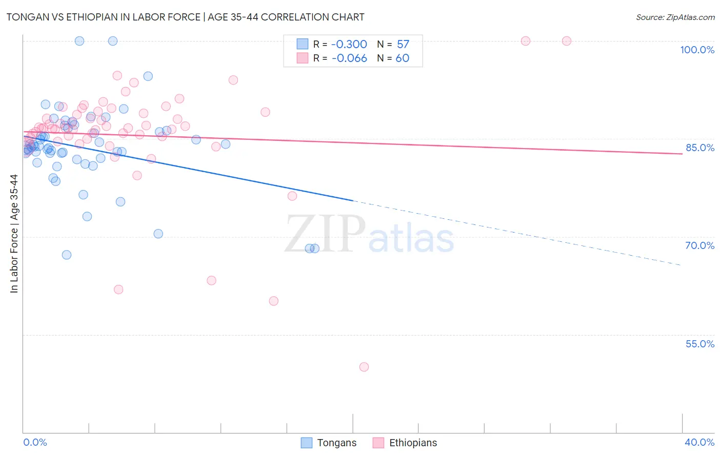 Tongan vs Ethiopian In Labor Force | Age 35-44