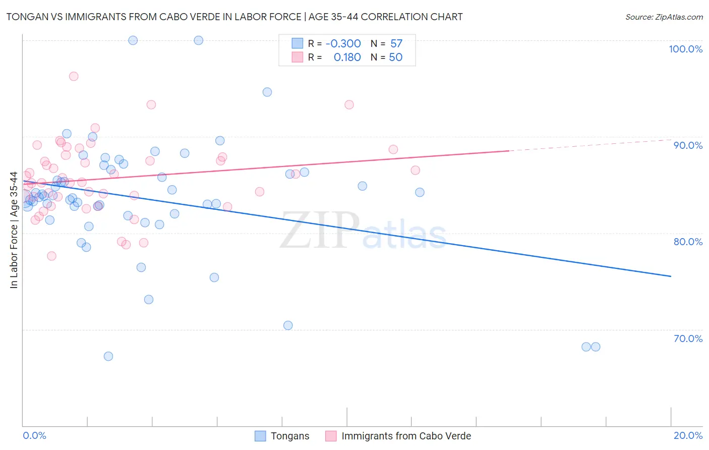 Tongan vs Immigrants from Cabo Verde In Labor Force | Age 35-44