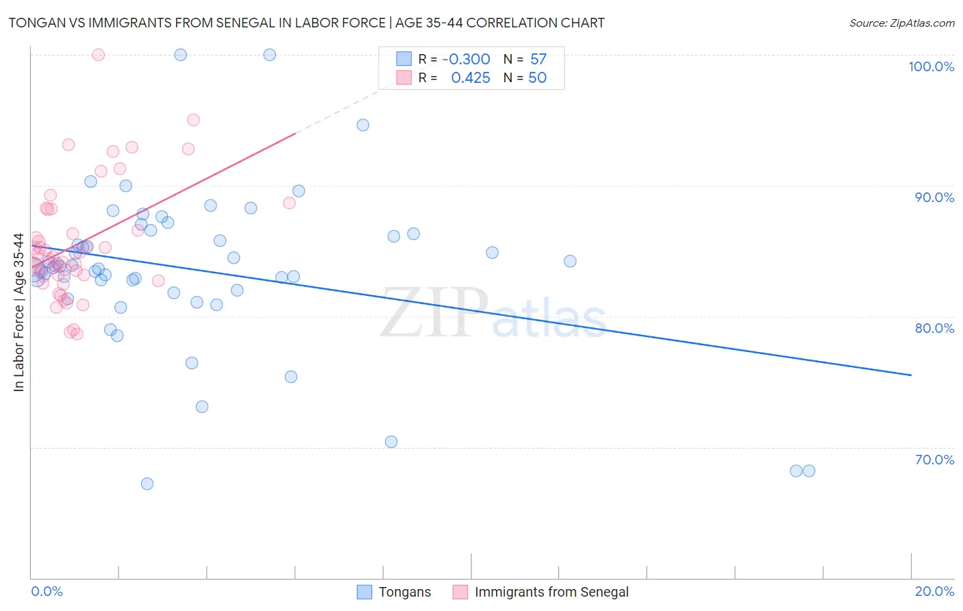 Tongan vs Immigrants from Senegal In Labor Force | Age 35-44