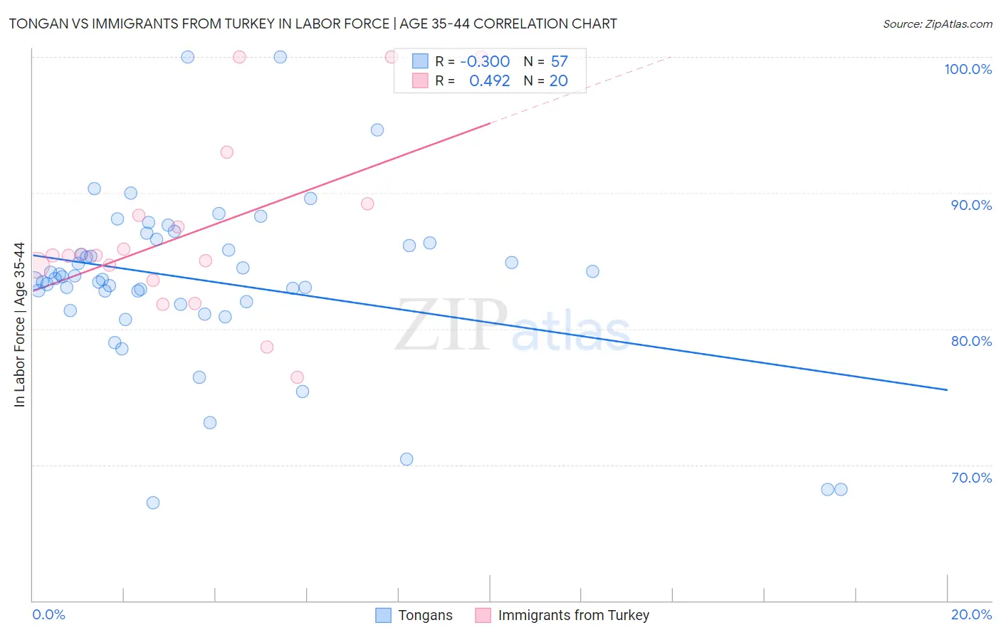 Tongan vs Immigrants from Turkey In Labor Force | Age 35-44