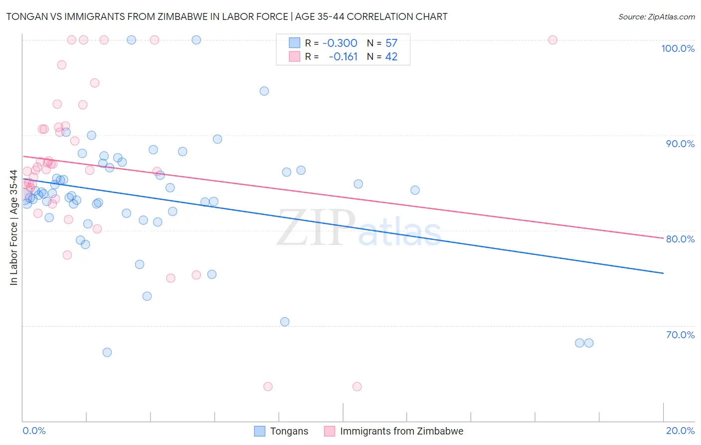 Tongan vs Immigrants from Zimbabwe In Labor Force | Age 35-44