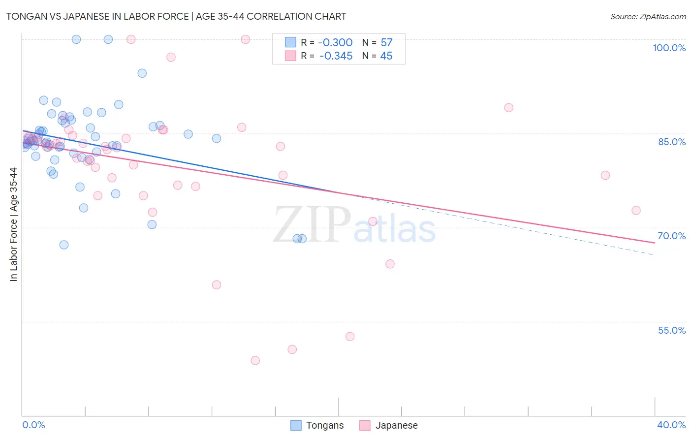 Tongan vs Japanese In Labor Force | Age 35-44