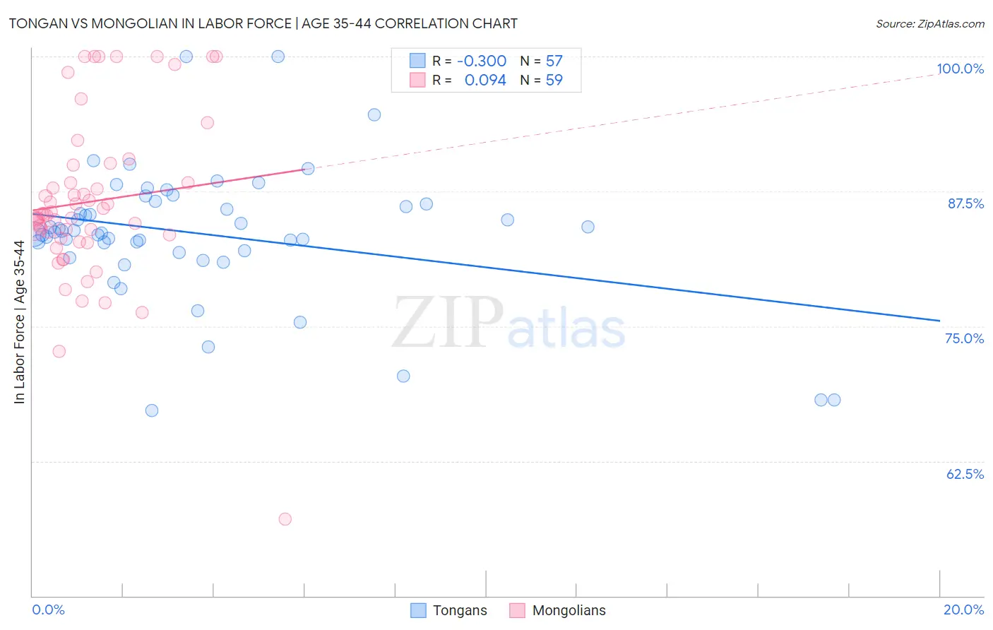 Tongan vs Mongolian In Labor Force | Age 35-44