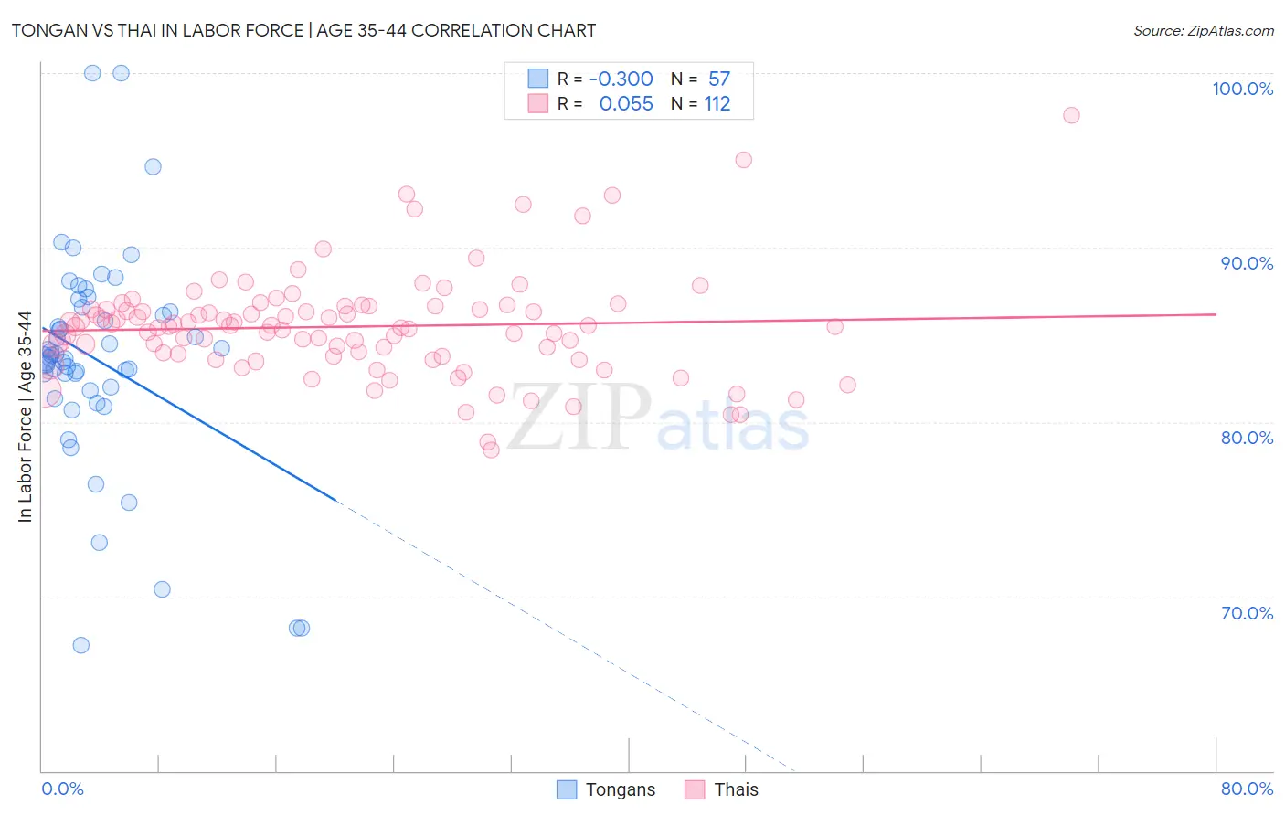 Tongan vs Thai In Labor Force | Age 35-44