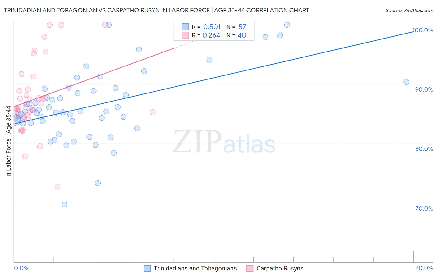 Trinidadian and Tobagonian vs Carpatho Rusyn In Labor Force | Age 35-44
