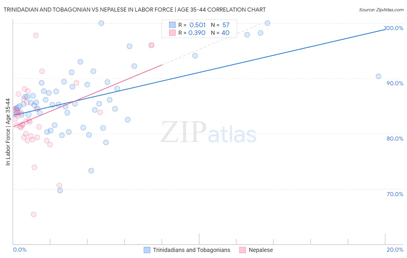 Trinidadian and Tobagonian vs Nepalese In Labor Force | Age 35-44