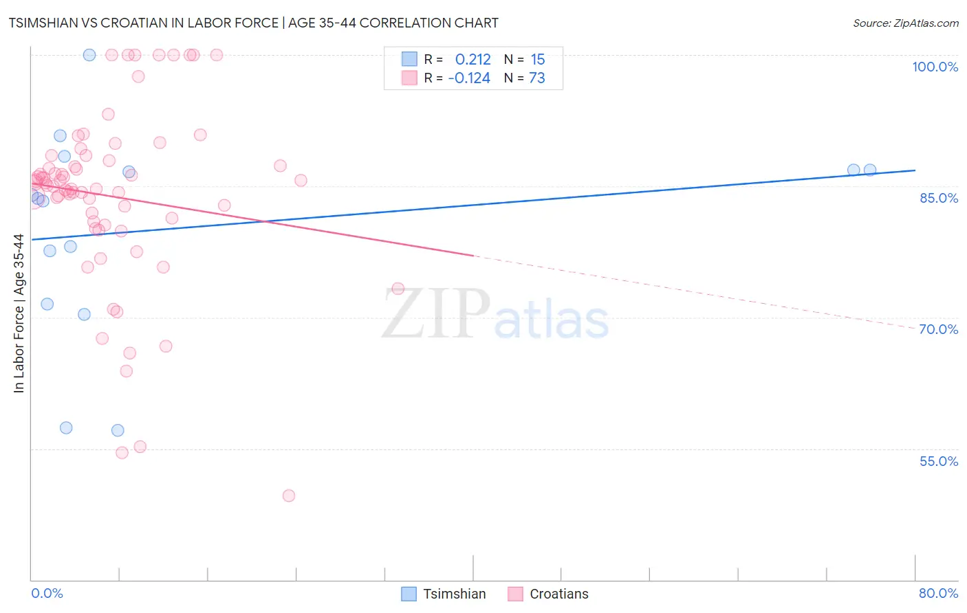 Tsimshian vs Croatian In Labor Force | Age 35-44