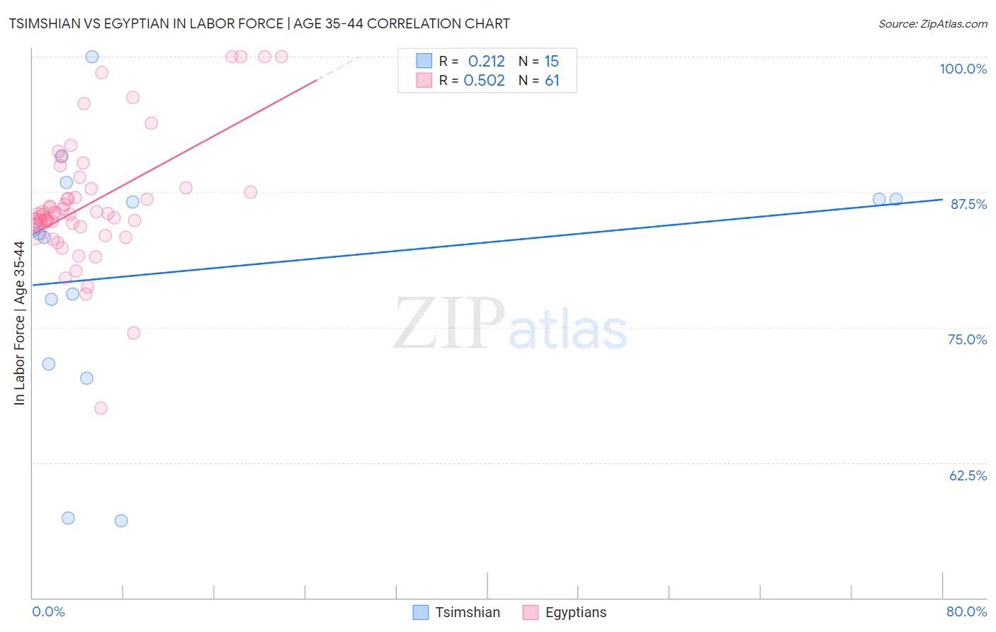 Tsimshian vs Egyptian In Labor Force | Age 35-44