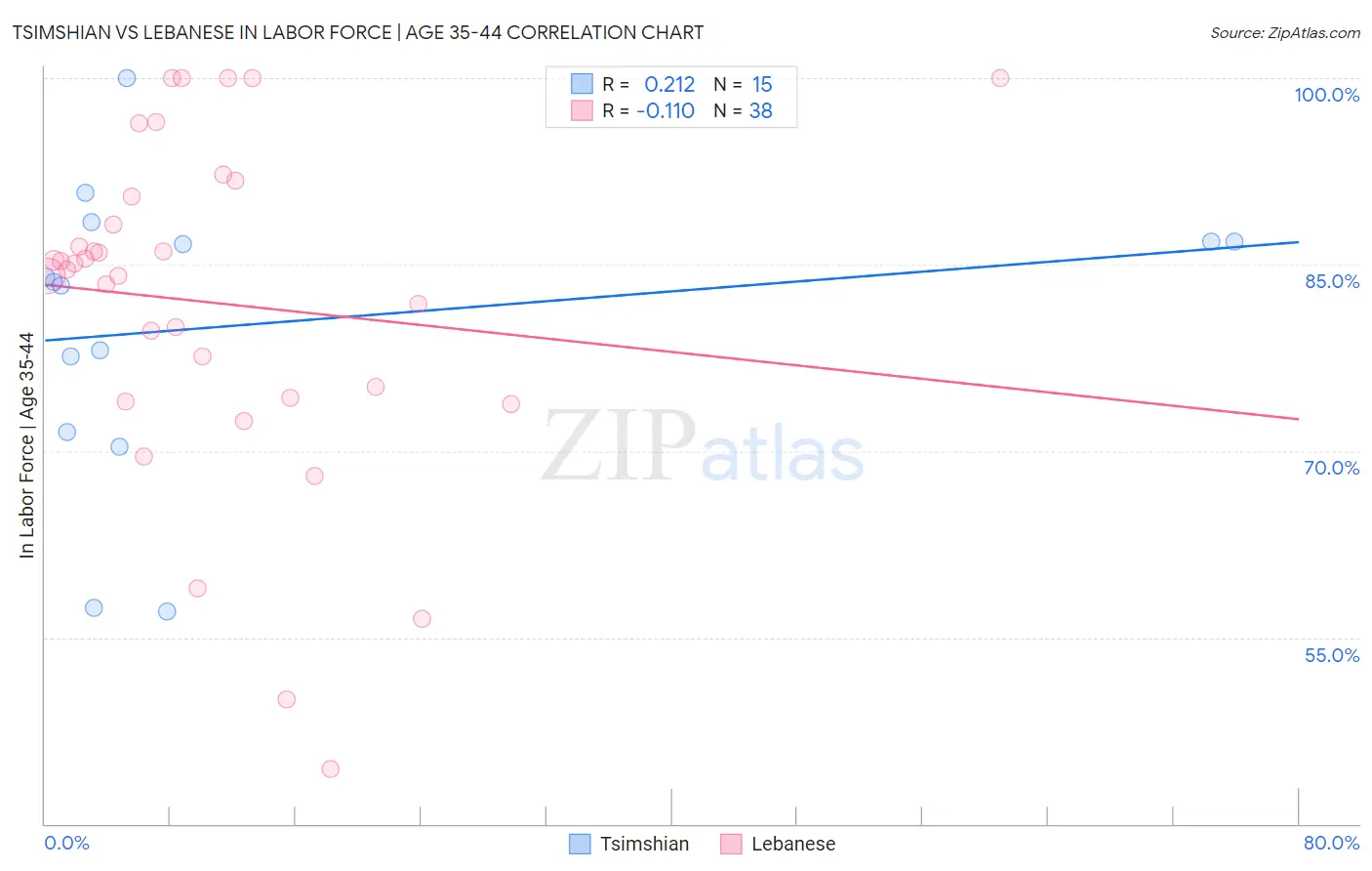 Tsimshian vs Lebanese In Labor Force | Age 35-44