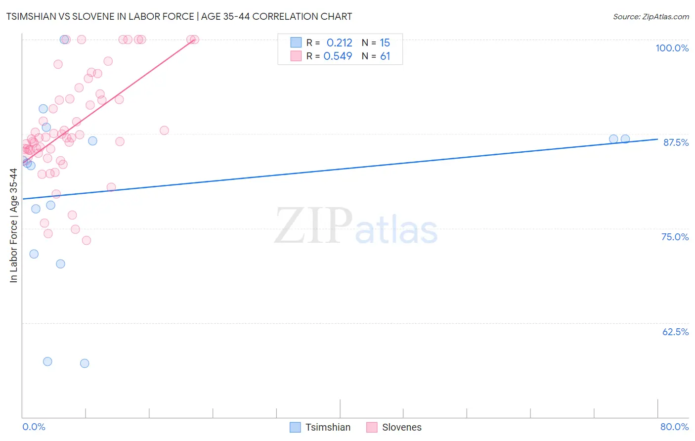 Tsimshian vs Slovene In Labor Force | Age 35-44
