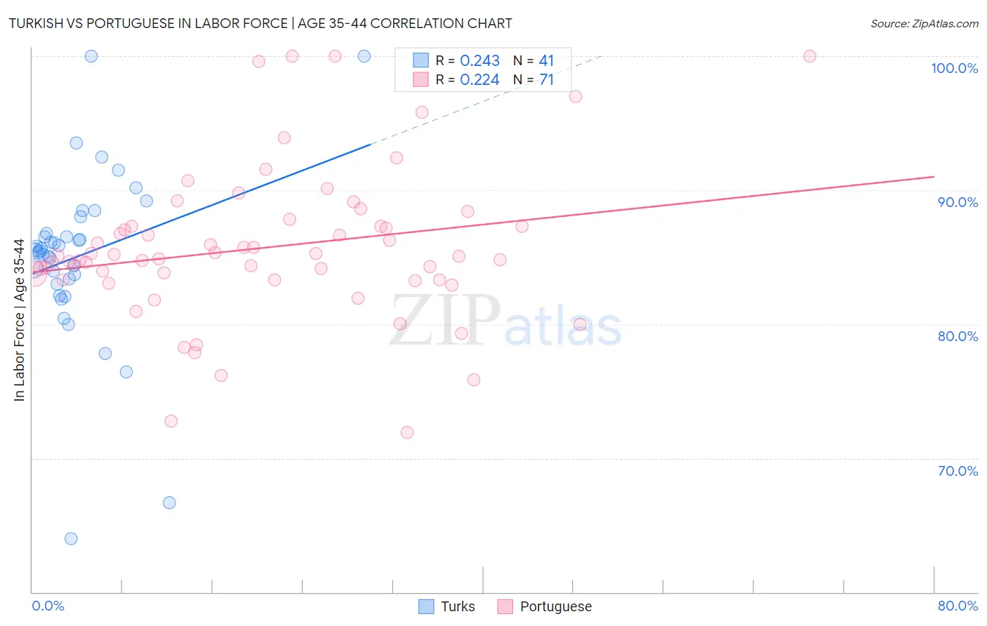 Turkish vs Portuguese In Labor Force | Age 35-44