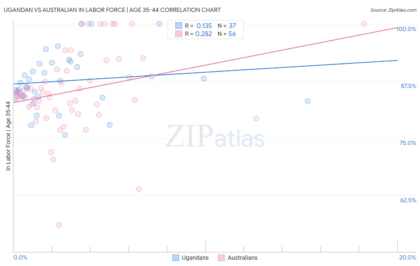Ugandan vs Australian In Labor Force | Age 35-44