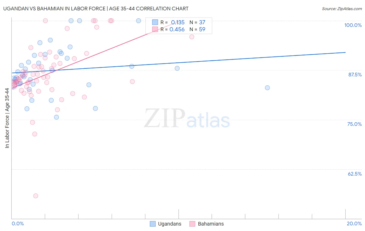 Ugandan vs Bahamian In Labor Force | Age 35-44