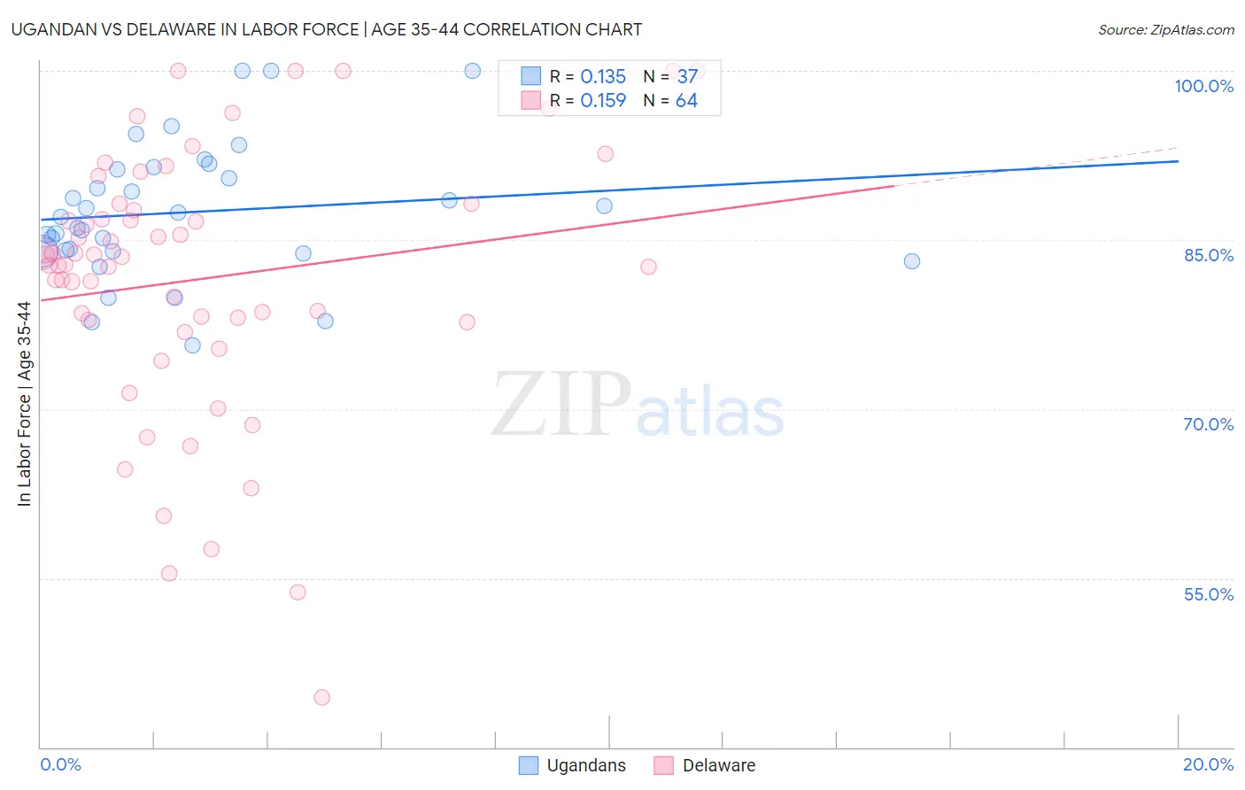 Ugandan vs Delaware In Labor Force | Age 35-44