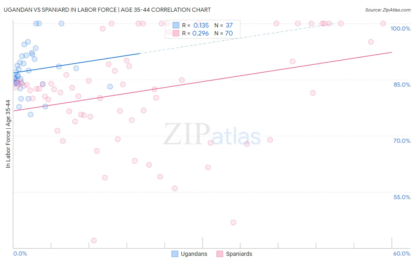 Ugandan vs Spaniard In Labor Force | Age 35-44