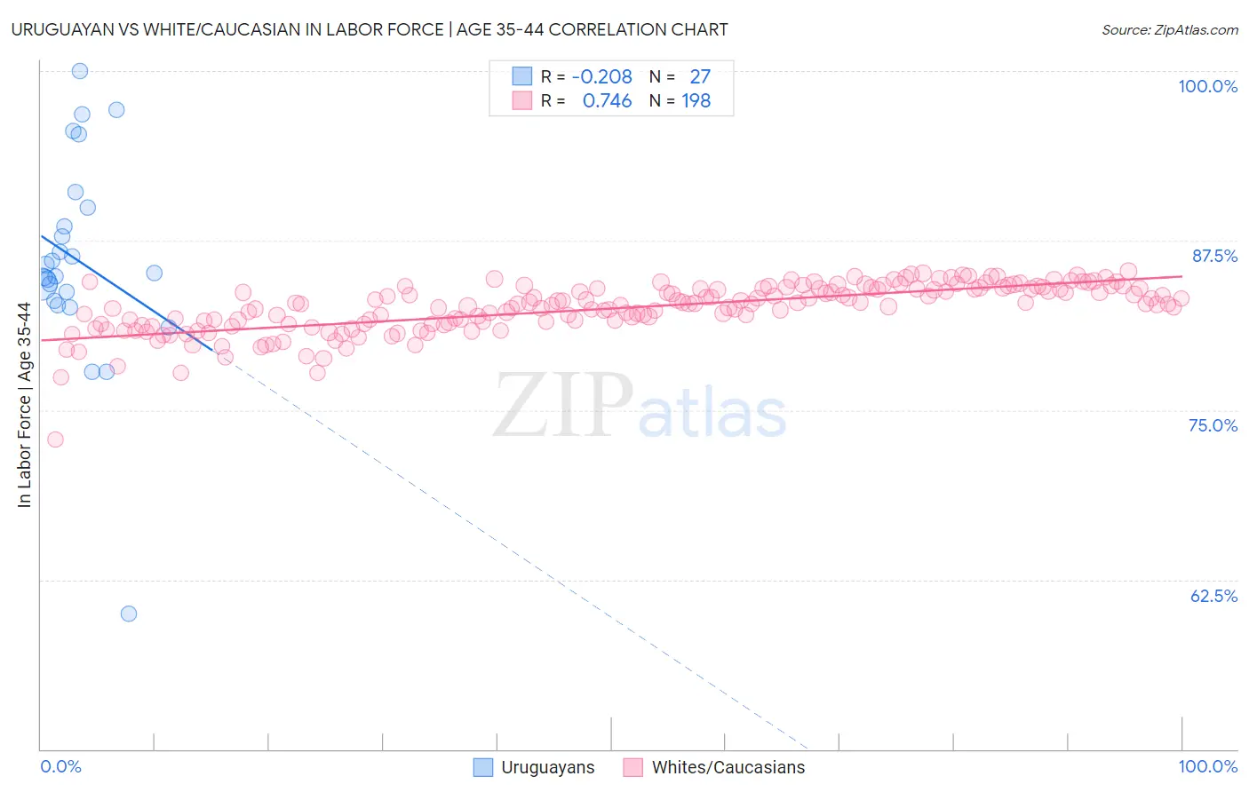 Uruguayan vs White/Caucasian In Labor Force | Age 35-44