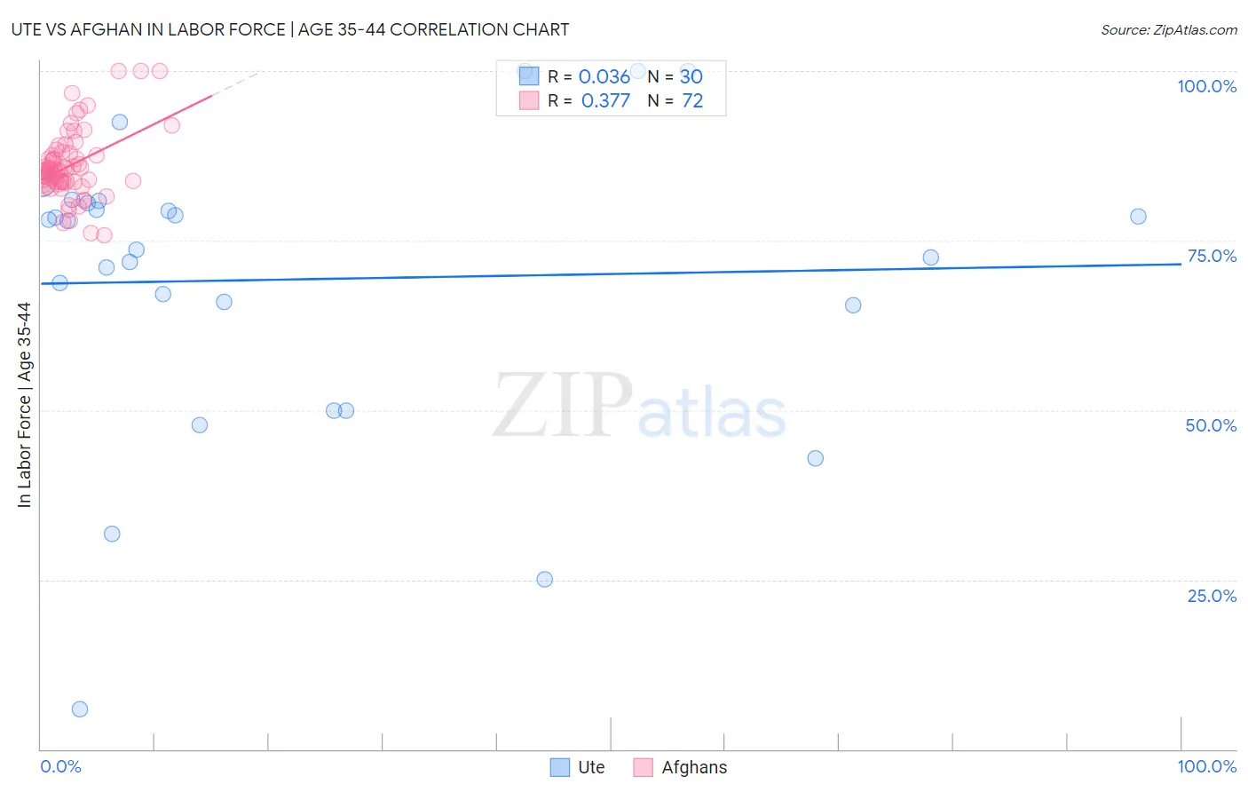 Ute vs Afghan In Labor Force | Age 35-44