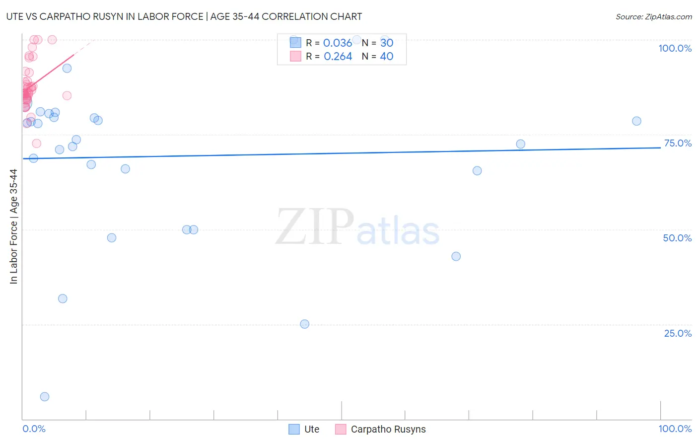 Ute vs Carpatho Rusyn In Labor Force | Age 35-44