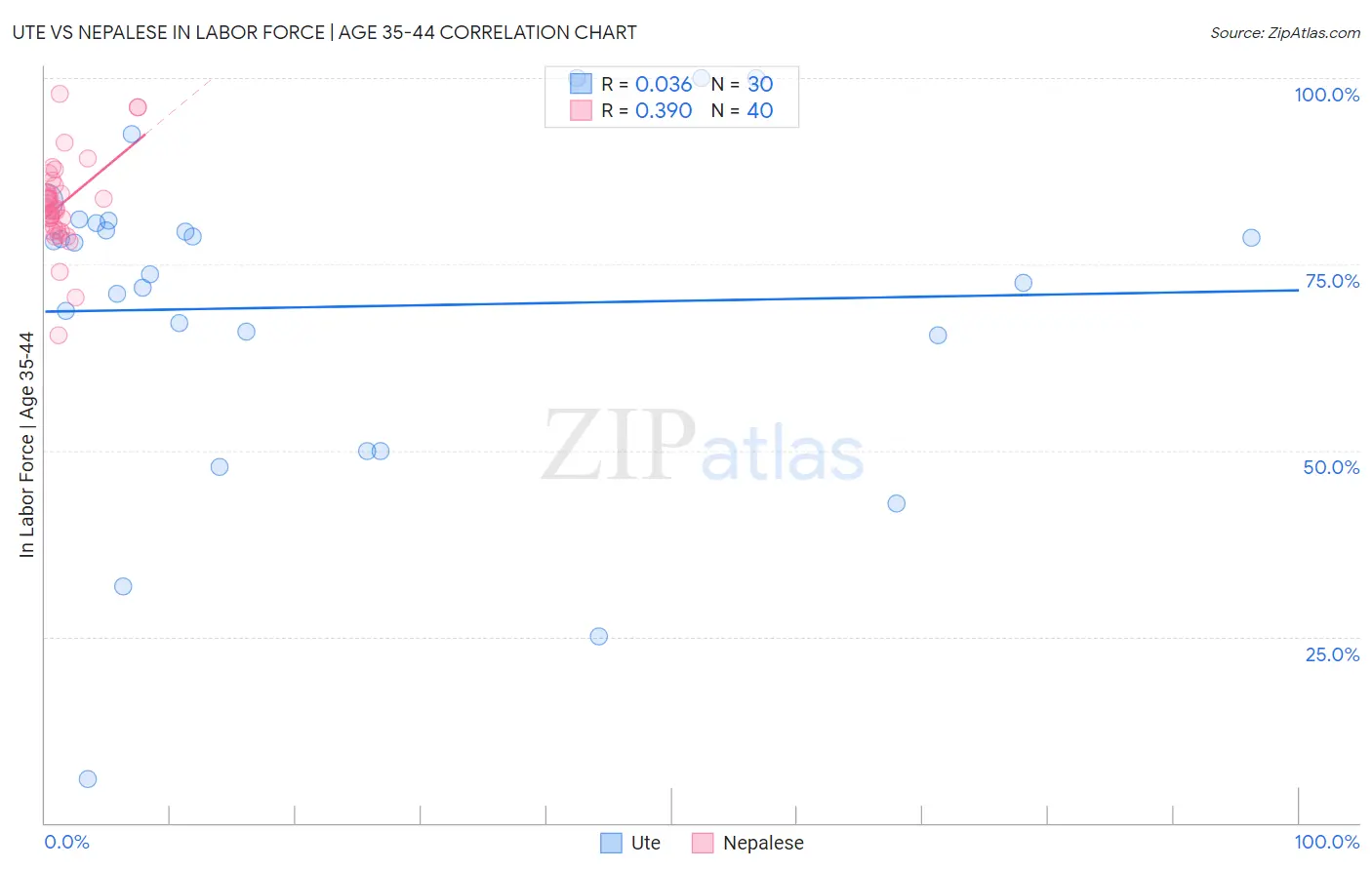 Ute vs Nepalese In Labor Force | Age 35-44