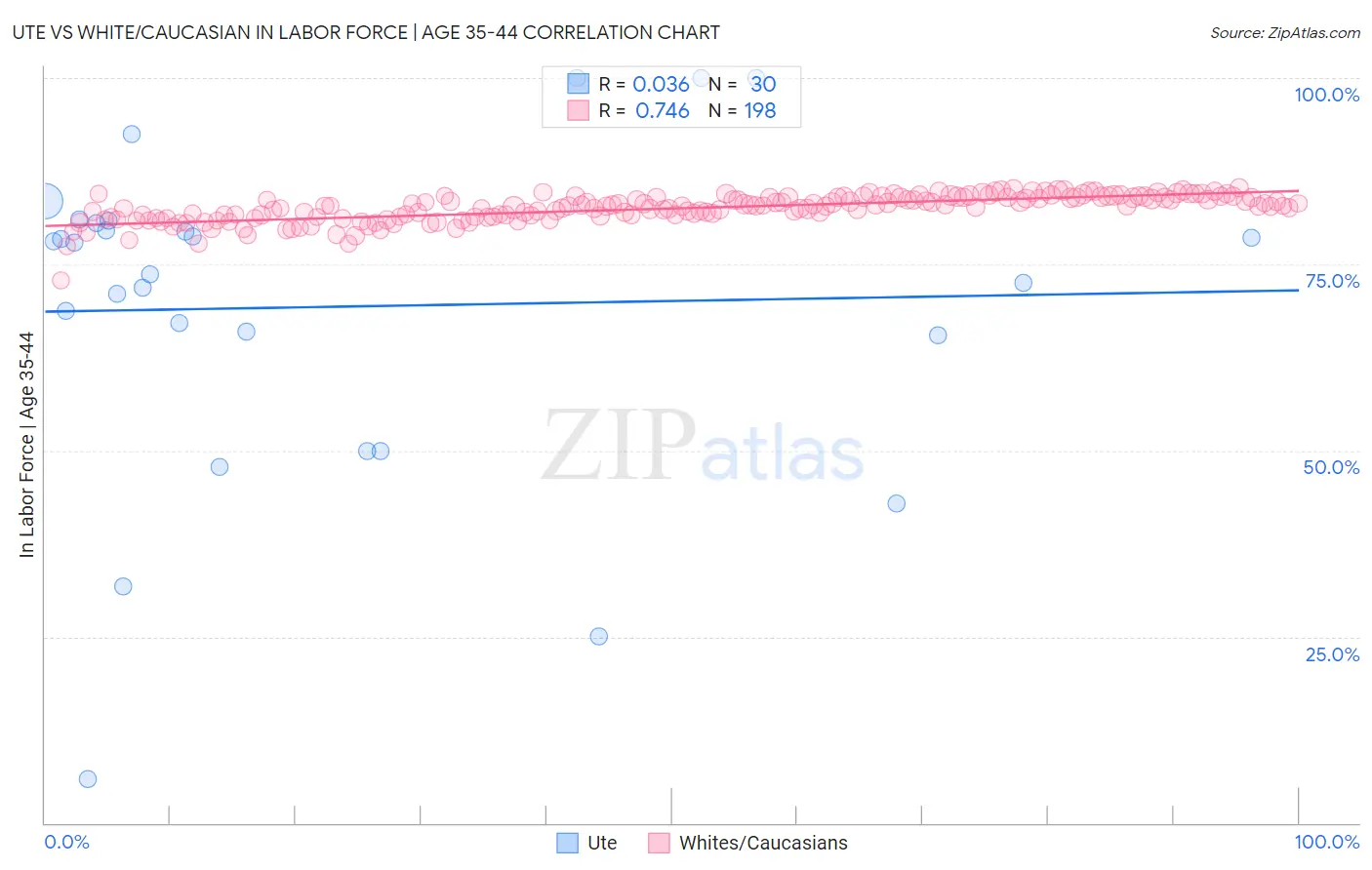 Ute vs White/Caucasian In Labor Force | Age 35-44