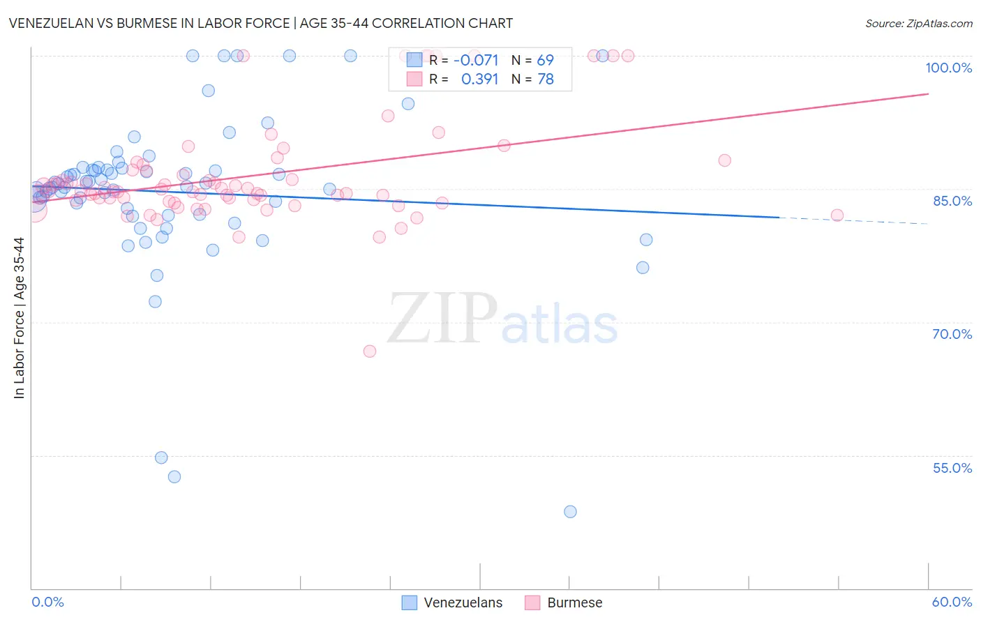 Venezuelan vs Burmese In Labor Force | Age 35-44