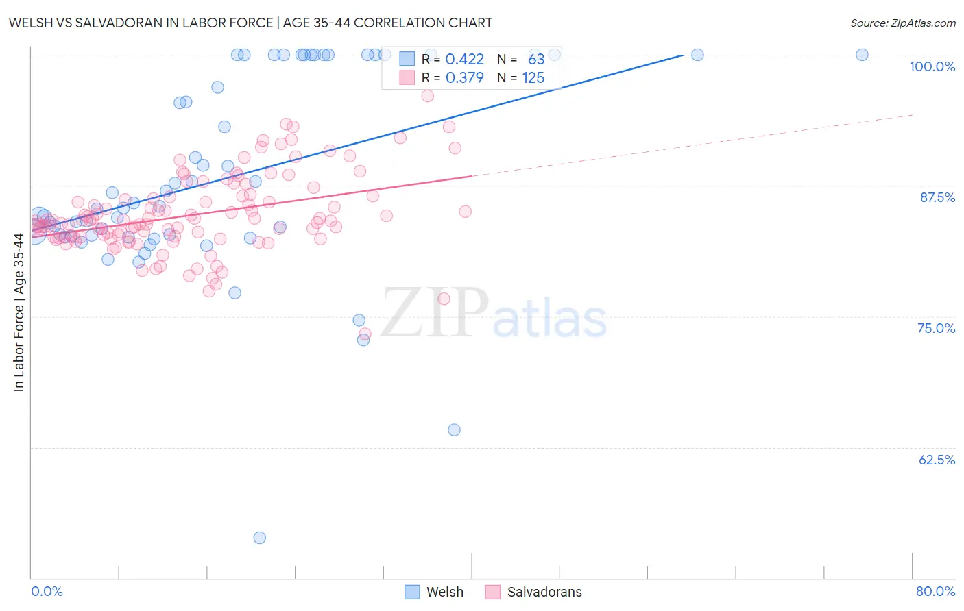 Welsh vs Salvadoran In Labor Force | Age 35-44
