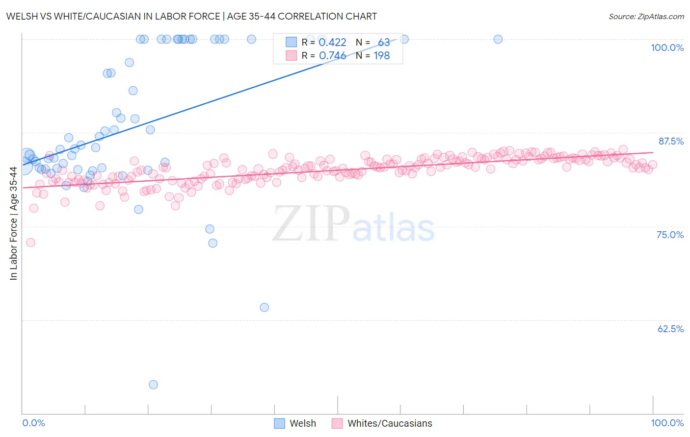 Welsh vs White/Caucasian In Labor Force | Age 35-44