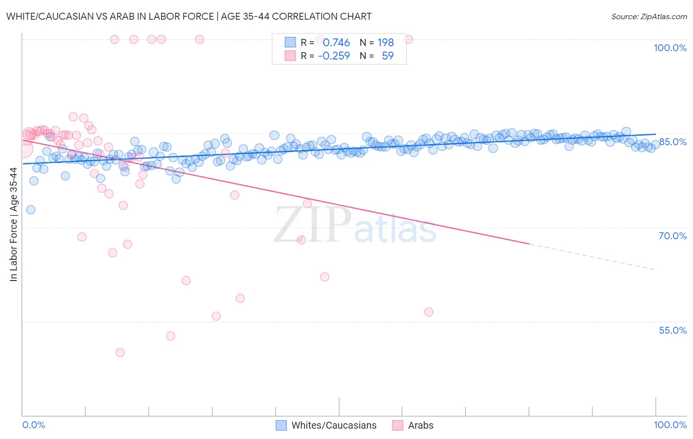 White/Caucasian vs Arab In Labor Force | Age 35-44