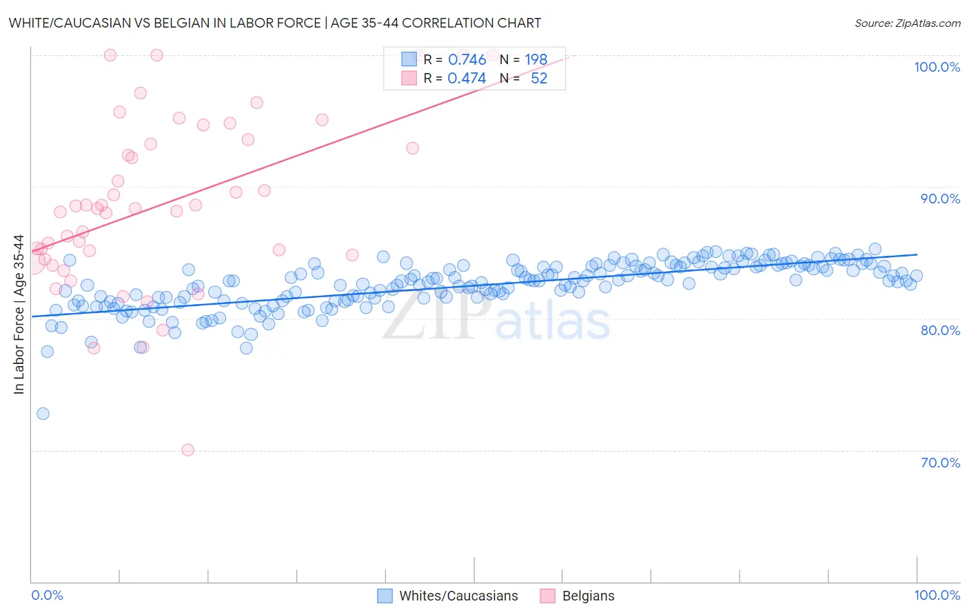 White/Caucasian vs Belgian In Labor Force | Age 35-44