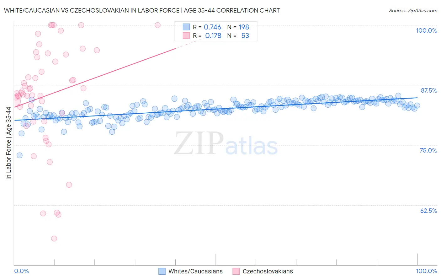 White/Caucasian vs Czechoslovakian In Labor Force | Age 35-44