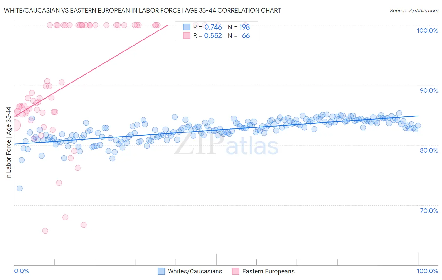 White/Caucasian vs Eastern European In Labor Force | Age 35-44
