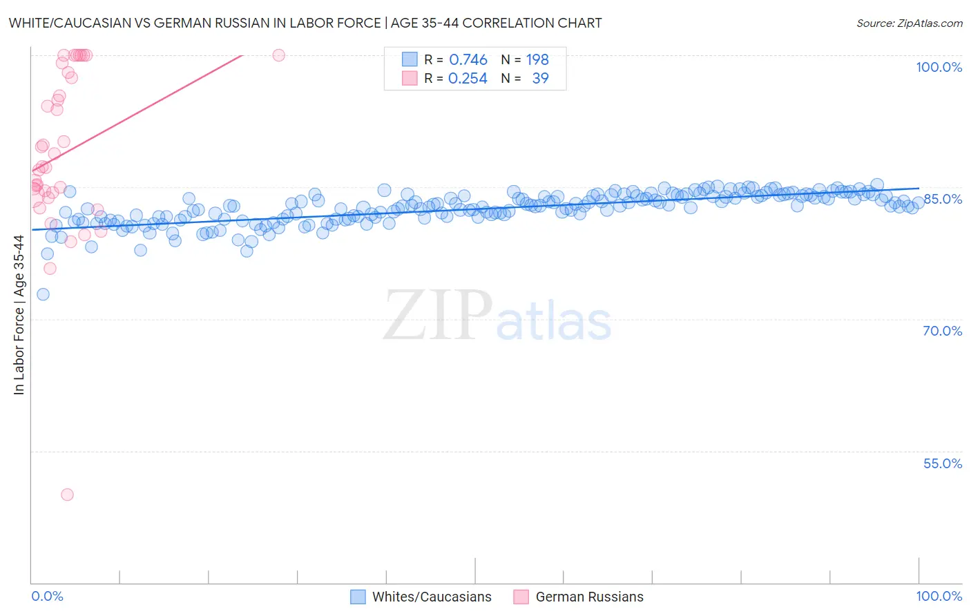 White/Caucasian vs German Russian In Labor Force | Age 35-44