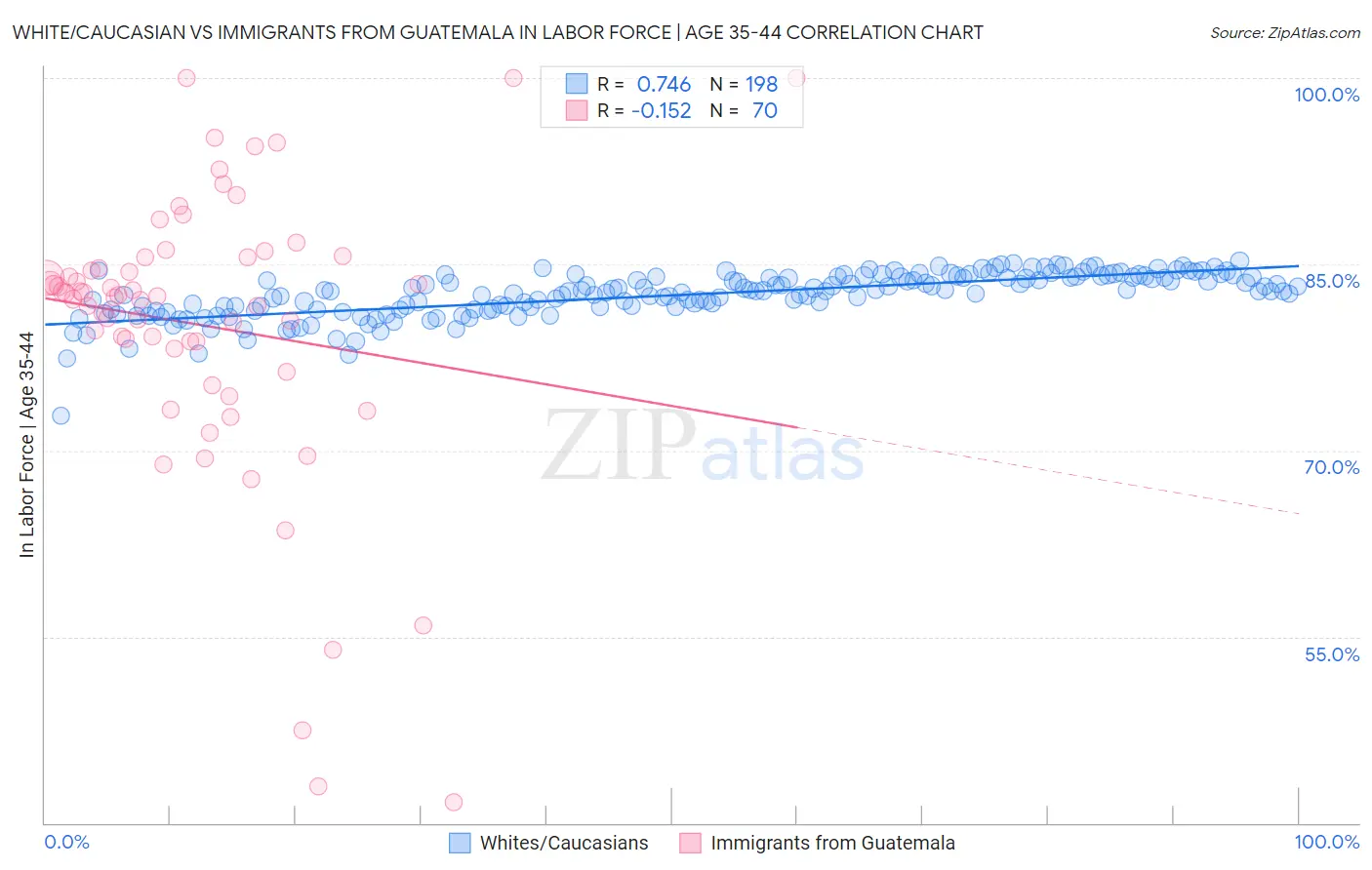 White/Caucasian vs Immigrants from Guatemala In Labor Force | Age 35-44
