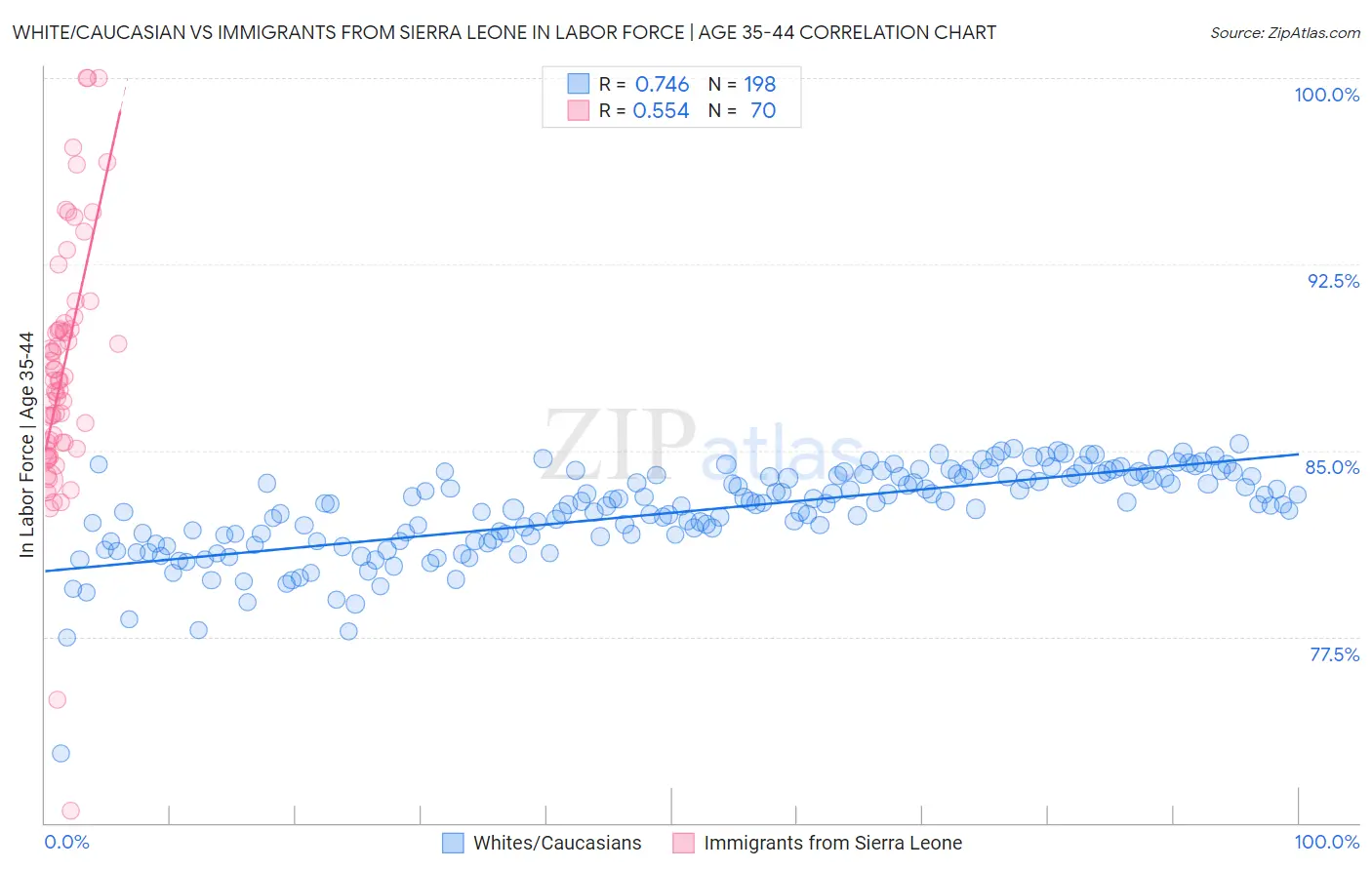 White/Caucasian vs Immigrants from Sierra Leone In Labor Force | Age 35-44