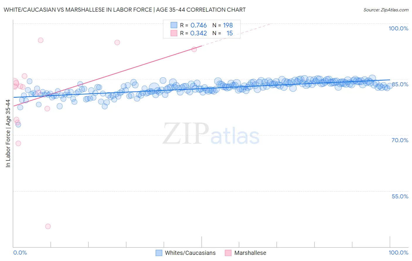 White/Caucasian vs Marshallese In Labor Force | Age 35-44