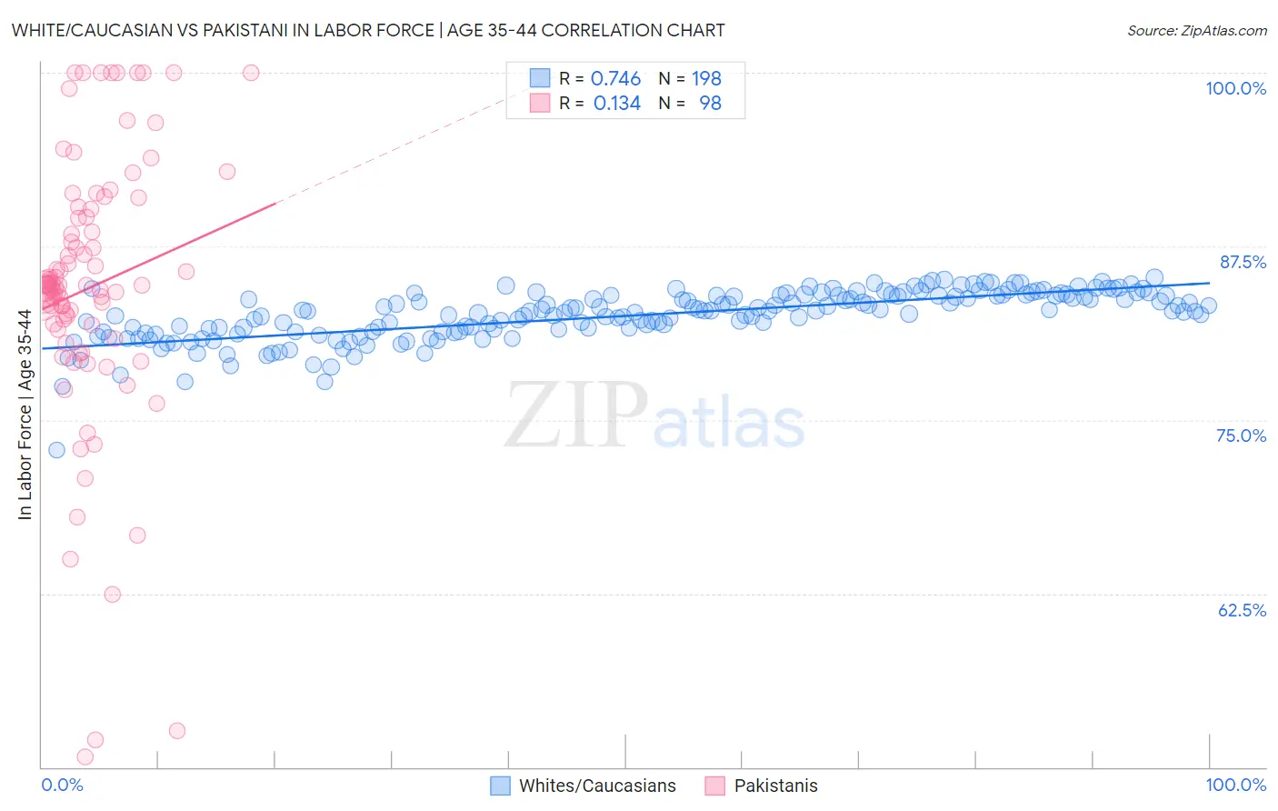 White/Caucasian vs Pakistani In Labor Force | Age 35-44