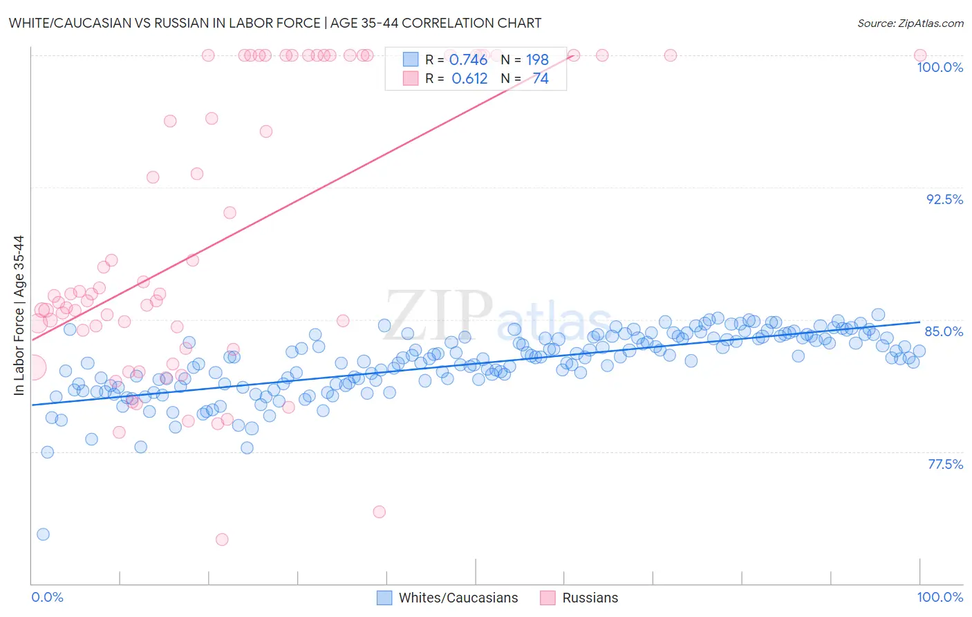 White/Caucasian vs Russian In Labor Force | Age 35-44