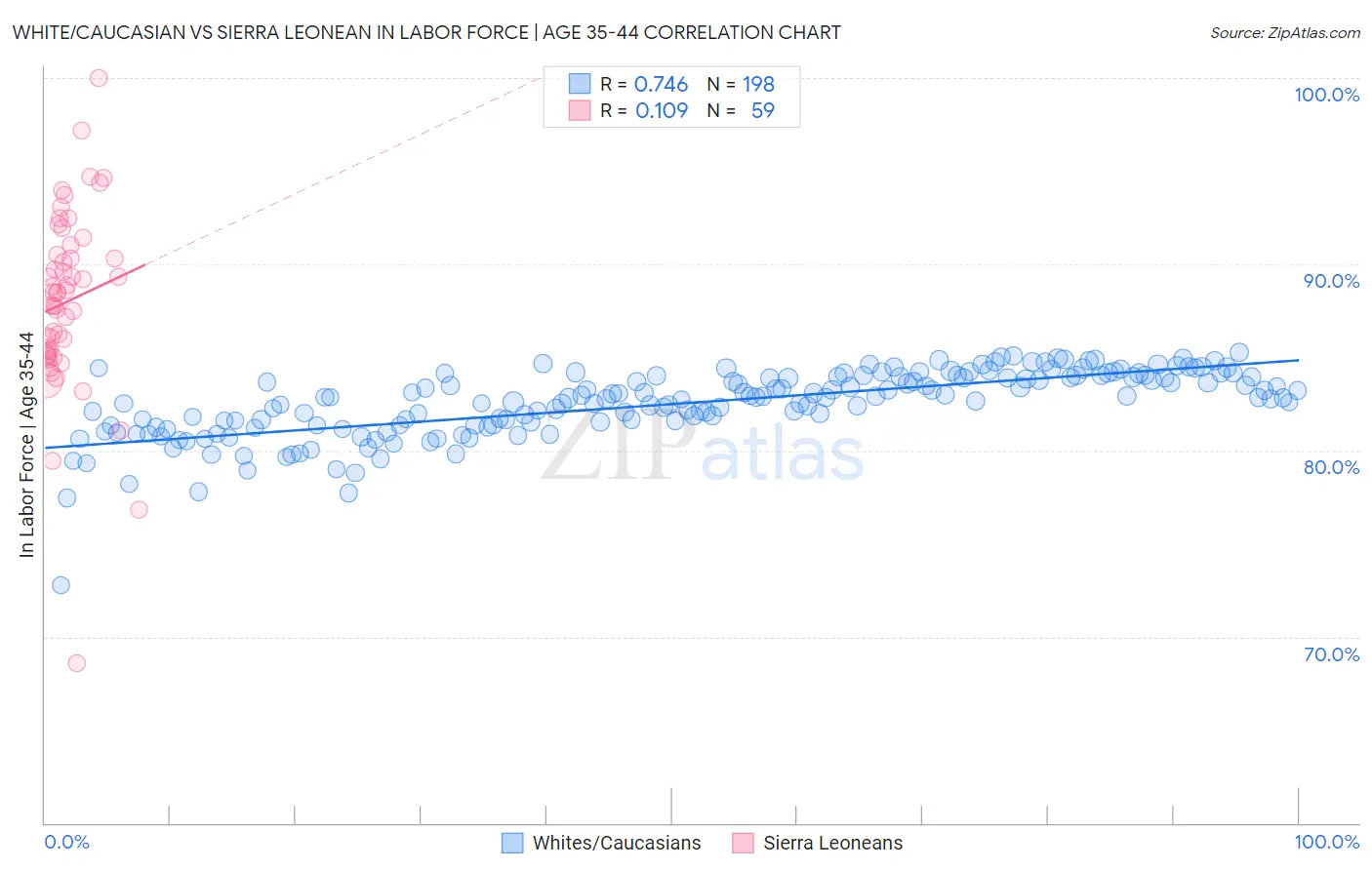 White/Caucasian vs Sierra Leonean In Labor Force | Age 35-44