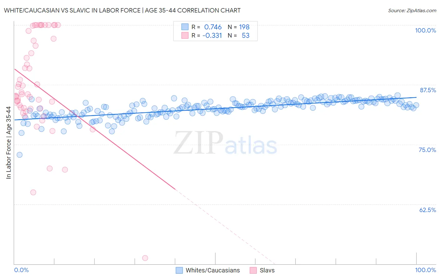 White/Caucasian vs Slavic In Labor Force | Age 35-44