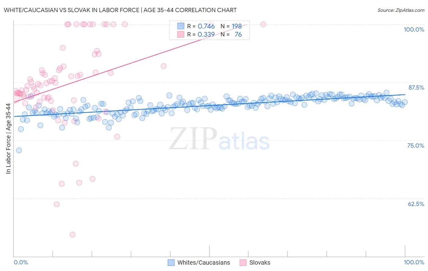 White/Caucasian vs Slovak In Labor Force | Age 35-44