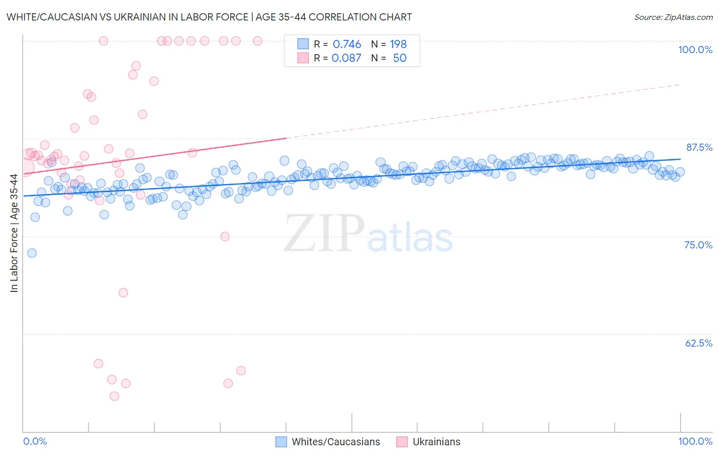 White/Caucasian vs Ukrainian In Labor Force | Age 35-44