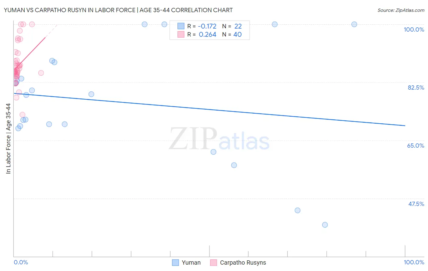Yuman vs Carpatho Rusyn In Labor Force | Age 35-44