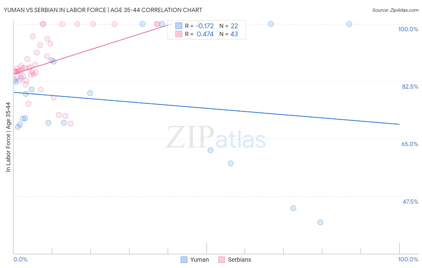 Yuman vs Serbian In Labor Force | Age 35-44