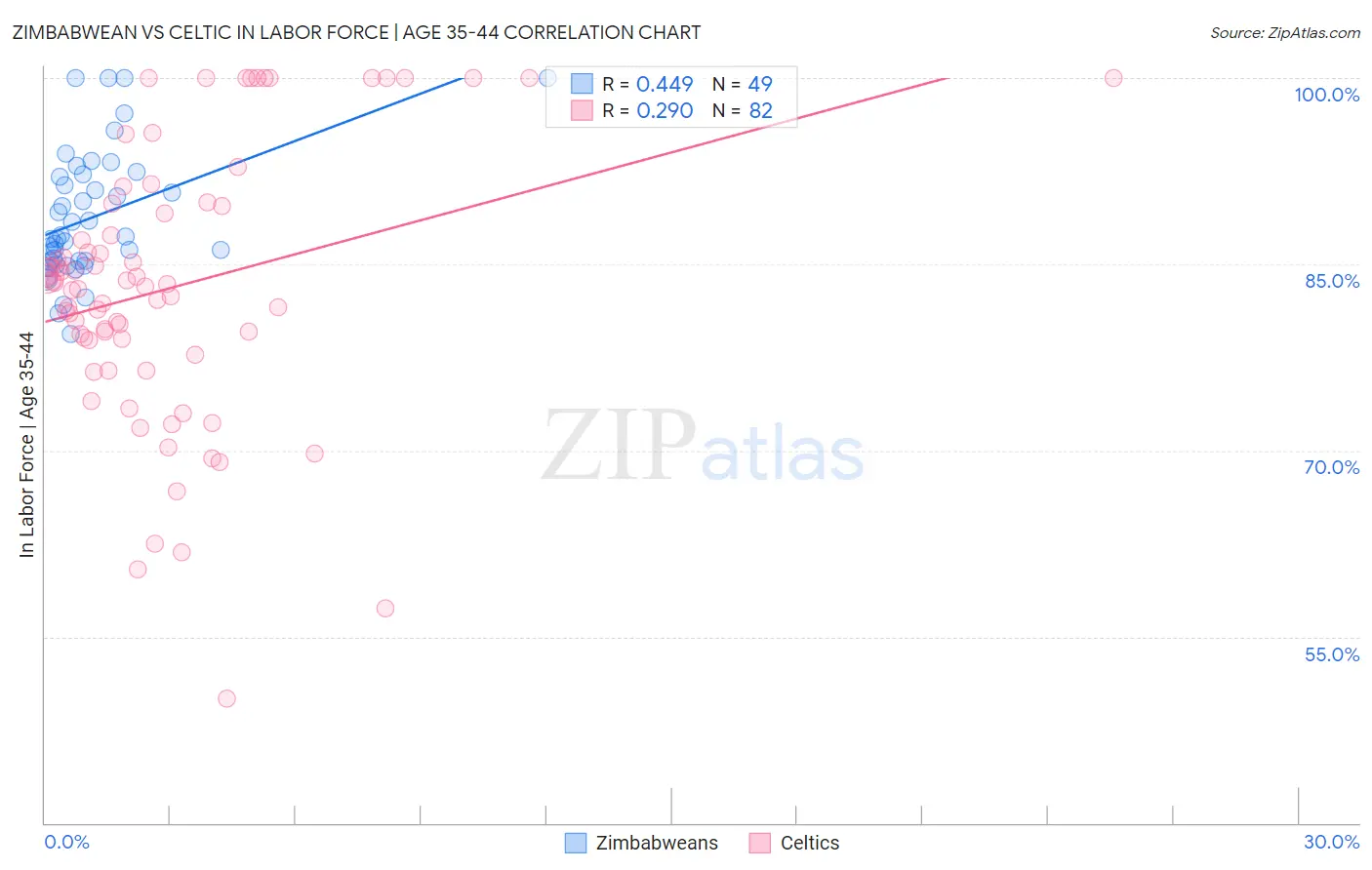 Zimbabwean vs Celtic In Labor Force | Age 35-44